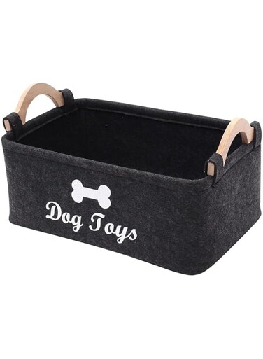 TOMVAES Pet Toy Storage Toy Basket, Outdoor Toys Collapsible Basket, Fabric Storage Basket, Laundry Basket Pet Toy Bin, Grocery Basket Accessories Box Wooden(black)