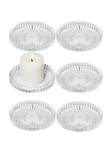 6 pack glass candle holders, 4-inch glass candle holders, Christmas candle holders for dining tables, home center dining table decoration (Transparent)