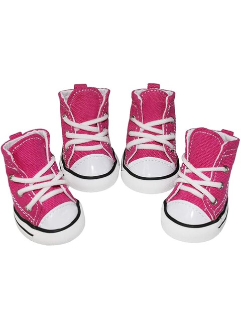 BESUNTEK Pet Dog Shoes, Puppy Canvas Sport Shoes Sneaker Boots, Non Slip Causal Shoes Dog &amp; Cat Paw Protective Cover for Outdoor Walking, Sports and Hot Pavement, 4pcs