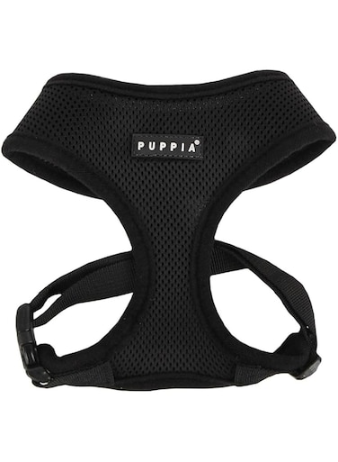 Puppia Soft Dog Harness No Choke Over-The-Head Triple Layered Breathable Mesh Adjustable Chest Belt And Quick-Release Buckle, Black, Small