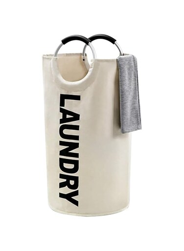 Stathm Extra Large Collapsible Laundry Hamper Basket with Handles - Foldable Waterproof Fabric Laundry Bag for Washing Room, Dorm, Closet, Storage, Travel (Cream)