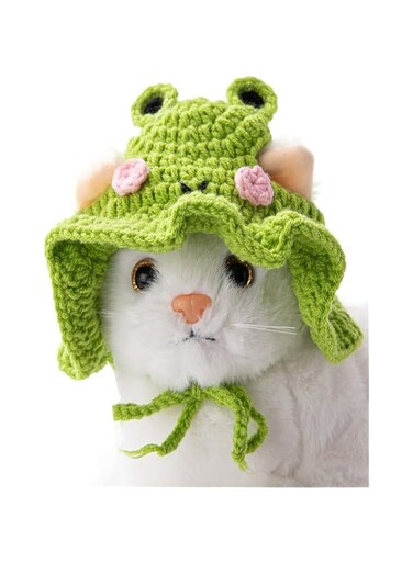 Cartoon Design Knit Cute Dog Hat Soft Cat Hat Rabbit Hat Halloween Christmas Party Costume Head Wear Accessories for Puppy Cat Kitten Small Dogs Small Animals (Green, M)