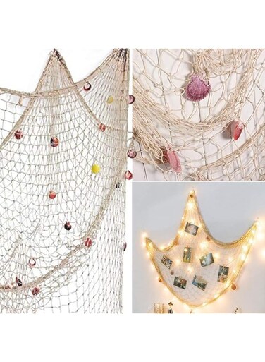 Nautical Decorative Fishing Net for Wall Decoration With shell (1 * 2M,Beige)