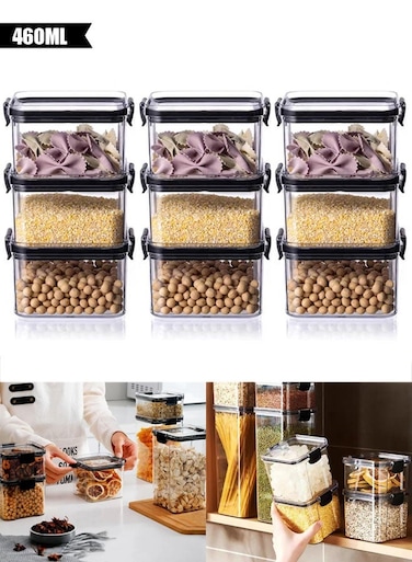 9Pcs Airtight Food Storage Containers Kitchen Canisters for Kitchen Counter Pantry Organizers and Storage Kitchen Organizers and Storage (460ml)