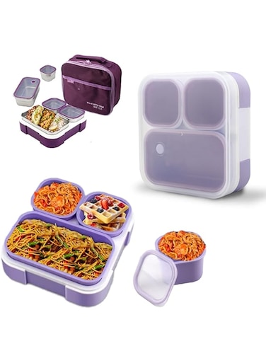 KASAKI Lunch Box for Kid School and adults 720mL 3 Compartments with Divider Containers &amp; Lids,Leakproof   BFA Free   Dishwash Microwave Safe for On the Go Meal