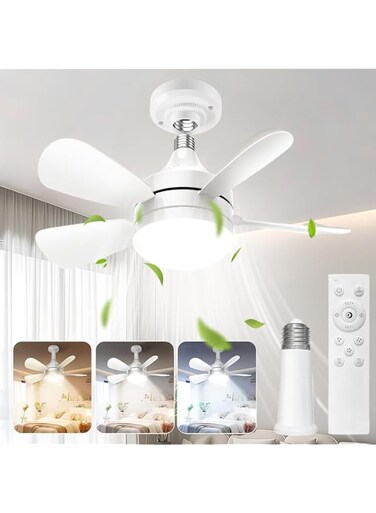 Exrp Socket Ceiling Fans with Lights and Remote - Socket Fan light with Dimmable Led Light Bulb, 3 Colors 3000K-6500K, 2000 Lumens, Screw in Small Ceiling Fan for Bedroom Living Room Kitchen Garage