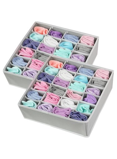 Simple Houseware 2 Pack - Closet Socks Organizer, 24 Cell Drawer Divider, Grey