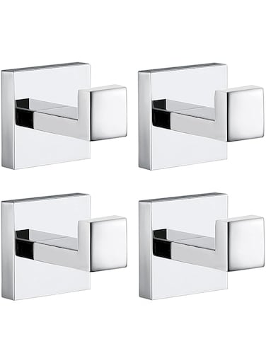 Towel Hooks for Bathrooms, Chrome Polished Towel Hook for Kitchen Bathroom, SUS304 Stainless Steel Coat Hook, Square Heavy Duty Robe Hooks for Hanging Towels, Coats, sponges, Wall Mount, 4 Pack