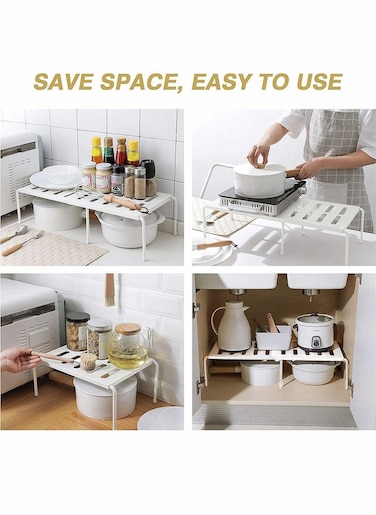 Expandable Kitchen Storage Shelf Rack Stackable Pantry Shelves Kitchen Cabinet Counter Shelf Cupboard Storage Organizer Space Saving for Tableware Seasoning