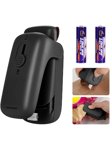 Kenossion Mini Bag Sealer, Chip Bag Sealer - Bag Sealer Heat Seal with Cutter &amp; Magnet, Portable Mini Sealing Machine to Reseal Plastic Bags &amp; Keep Snacks Fresh-Black (2xAA Batteries Included)