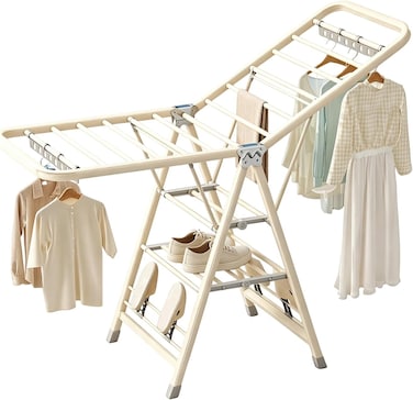 Foldable Clothes Drying Rack, Adjustable Wings Space Saving Carbon Steel drying rack for bedsheets clothes quilts shoes (White, 180 * 47 * 91cm)