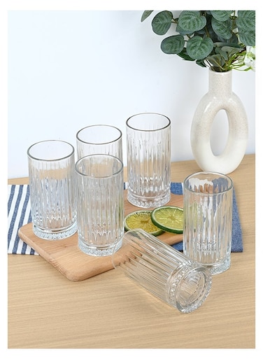 Drinking Glasses Set of 6, 470ml Hiball Soda Lime Glasses, Kitchen Water Glasses Cup, Bar Tumbler Glassware Set for Beer, Juice, Cocktail, Whiskey, Milk