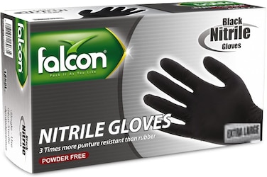 Falcon Nitrile Gloves - Black Powder Free 100 Pieces XL (Extra Large)
