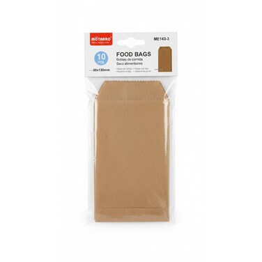 MOTARRO Food Bags ME143-3 &ndash; 10 Pieces, 80x130mm Small Kraft Paper Snack Bags, Grease-Resistant Disposable Food Pouches for Kitchen, Party Favors, &amp; School Lunches (Brown)