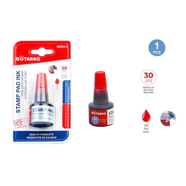 MOTARRO Premium Stamp Pad Ink - Red (30ml)   Oil-Free, Fast-Drying Refill Ink for Rubber &amp; Self-Inking Stamps   Professional Office &amp; School Supplies (MI034-3)