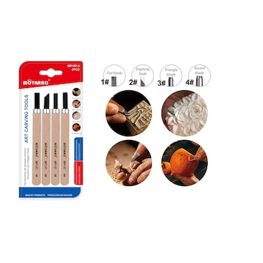 Motarro Pack of 2 Wood Handle Art Carving Tool 4-Pieces (MP157-4)