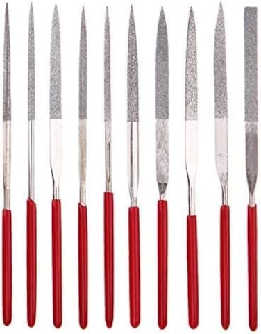 MTX Diamond Metal Files 10 Set Micro Round Needle File Triangular Square Flat Riffler File Kit Wood Stone Glass Jewelry Fine File Tools for Jewelers Crafts Hobbies - 140X50X3MM