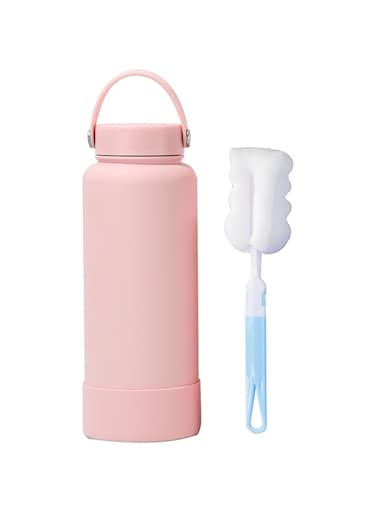 QUEENADA 1000ml Water Bottle - 304 Stainless Steel Thermos Bottle with Straw, Sports Bottle with 2 lids(pink)