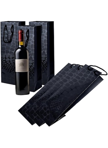 Cuisine Art Wine Bags, Wine Gift Paper Bags Single Bottle Wine Gift Bags Red Wine Tote Bags, 4.7 x 3.9 x 14.2&rsquo;&rsquo; Wine Gift Bags Kraft Paper Wine Bags Bulk with Handles, Pack of 6 Black