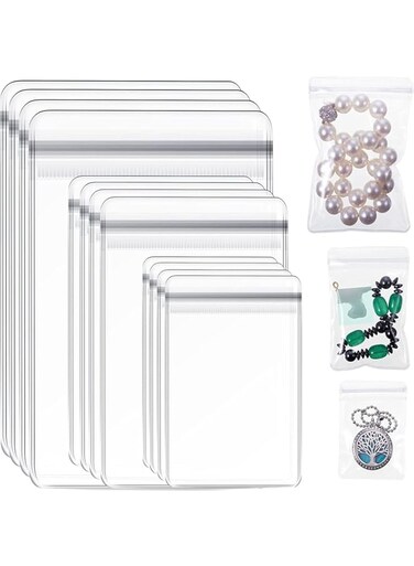 YYBDAE Clear Jewelry Bags, 120pcs Self Seal Jewelry PVC Bags Transparent Jewelry Rings Earrings Packing Storage Pouch Anti Tarnish Zip Lock Bags for Holding Jewelries, 3 Sizes
