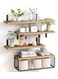 Wall Mounted Floating Shelves with Storage Basket &acirc;&euro;&ldquo; 4-Tier Bathroom Organizer Rack for Towels, Toiletries, Plants, and Decor &acirc;&euro;&ldquo; Space-Saving Rustic Wood Shelving Unit