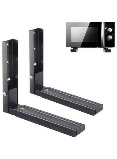 Rubik Microwave Oven Brackets Shelf, Wall Mount Folding Adjustable Depth Hanging Space Saving Oven Stand Shelf Brackets for Kitchen Storage &amp; Organisation (Black)