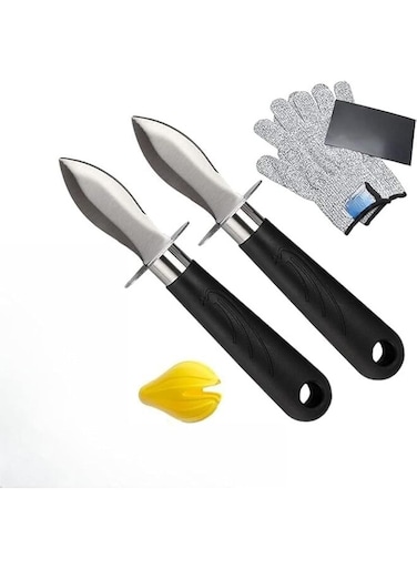 Oyster Knife Shucker Set Oyster Shucking Knife and Gloves Cut Resistant Level 5 Protection Seafood Opener Kit Tools Gift