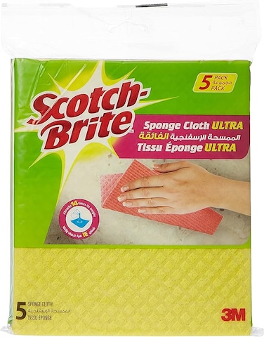 Scotch-Brite Multi-Purpose Sponge Cloth Wipe ULTRA, 5 units/pack   Quickly soaks up any liquid   Wipes like a cloth, absorbs like a sponge   Kitchen cloth   Cleaning cloth   Sponge cloth