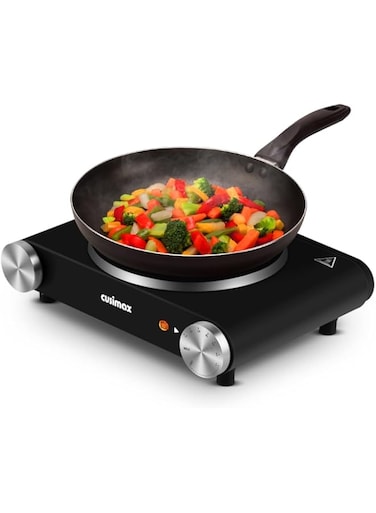 CUSIMAX Single Hot Plate1500W Electric Stove for Cooking, Cast Iron Plate Compatible for All Cookwares, Adjustable Thermostat
