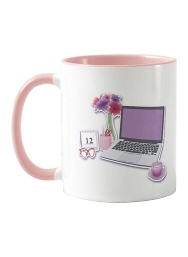 Piece Work Time Printed Mug Pink/White/Black