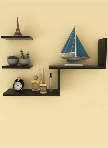4-Layer Wall Hanging Display Rack/Decorate Storage Rack Fiberboard Black