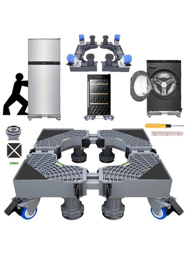 yuangaoshow Mini Fridge Stand Mobile Base With 4 Locking Refrigerator Wheels And 4 Strong Feet For Washer Dryer Washing Machine Stand Pedestal, Refrigerator Stand (Grey)