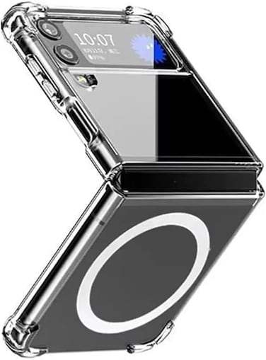 For Samsung Galaxy Z flip 4 Clear Magnetic Cover Mag Safe Compatible Clear Hard Back Case Shockproof Silicone Frame Edge Bumper Slim Case for Samsung Galaxy Z flip4 (Samsung Galaxy Z Flip 4)