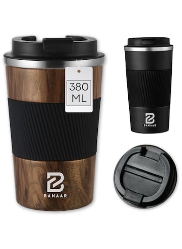 BANAAR 380ml Double Walled Insulated Coffee Tumbler- 3rd Gen Stainless Steel Vacuum Coffee Mug, Leak-Proof Travel Mug, BPA Free, Keeps Drinks Hot/Cold, Perfect for Coffee or Tea (Brown)