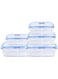 FEELINGS 5 pieces Glass Storage Food Container, (Rectangular - 380+620ml+980ml) + (square 380ml x 2pcs set) Storage Clear Lid, Glass Food Storage Containers, Glass Containers