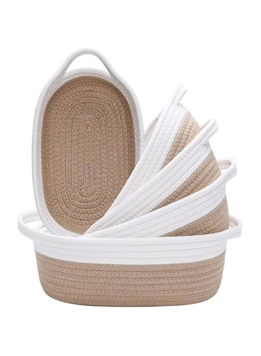 SIMPDIY Ellipse Storage Basket 5-piece Set- Natural Cotton Rope Woven Baskets for Organizing Small Basket Bins Storage, Dog Toy Baskets with Handle, Cat Toy Box, Bathroom Organization Bin Briwn