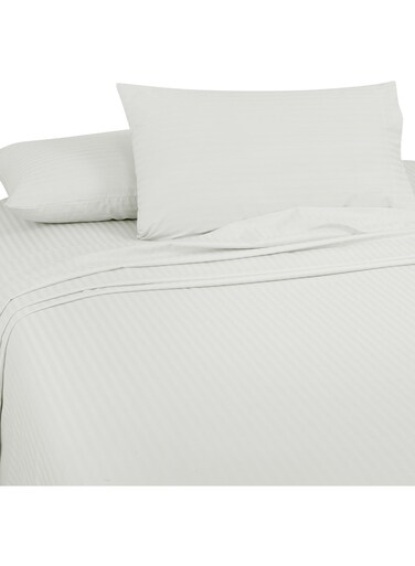 Casa 3 Pieces 1cm Stripe Bed Sheets Queen (155x200+30 cm) - Soft Satin Sheet Set with Pillowcases - Deep Pocket, Hotel Collection, Luxury Bedding Set include 1 fitted Sheet, 2 Pillowcases -White