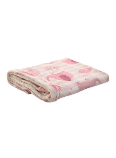 Baby &amp; Kids Lightweight Super Soft Pink Microfiber Blanket with Elephants design, Size 100x75cm