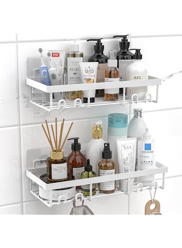 Moforoco Shower Caddy Shelf Organizer Rack, Self Adhesive Black Bathroom Shelves Basket, Home Farmhouse Wall Inside Organization and Storage Decor Rv Accessories, First Camper Apartment Essentials