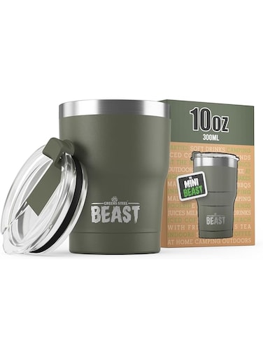 Greens Steel Beast 10 oz Tumbler Stainless Vacuum Insulated Coffee Ice Cup Double Wall Travel Flask (Army