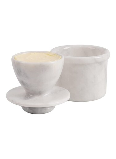 Handmade White Marble Butter Keeper 4.25 Inch, French Butter Crock for Kitchen Counter, Ideal Butter Storage with Water, Perfect for Home, Dining, Kitchen, or Gift