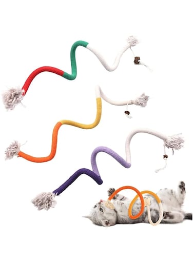 Cat Toys Chew Ropes 3Pcs with Refillable Natural Catnip, Safe Teeth Cleaning Toy for Indoor Kittens, Interactive Cat Nip Kitty Toys for All Breeds 27.5 Inches