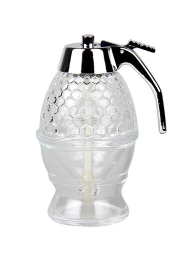 Honey/Syrup Dispenser Jar With Stand Silver/Clear