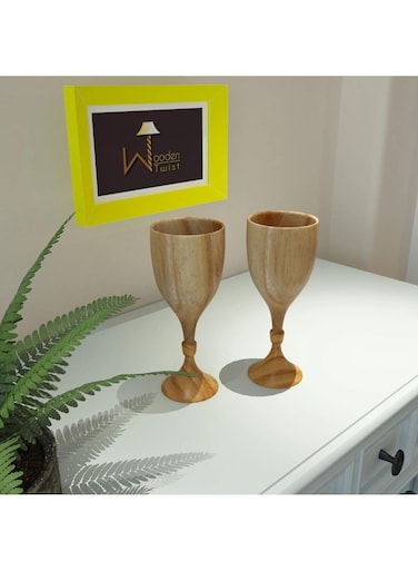 Twist Royal Look Premium Wooden Glass In Teak Wood Set of 2