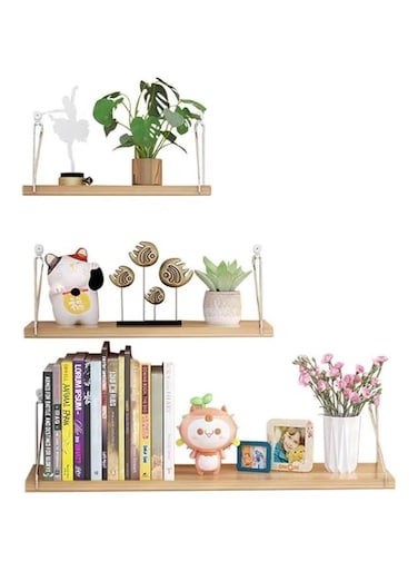 BAOLY 3Pcs Set Floating Shelves, Rustic Wood Wall Shelves for Bedroom, Floating Bookshelf with Metal Brackets, Hanging Shelf Wall Organizers for Living Room, Bedroom, Kitchen, Bathroom, Office
