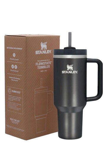 Quencher H2.0 FlowState Vacuum Insulated Tumbler &acirc;&euro;&ldquo; 40 oz Black Stainless Steel Travel Mug with Leakproof Lid &amp; Straw   Double-Walled Insulation Keeps Drinks Hot for 7 Hours &amp; Cold for 24 Hours   Durable, Portable &amp; Ideal for Coffee, Water, Smoothies &amp; On-the-Go Hydration