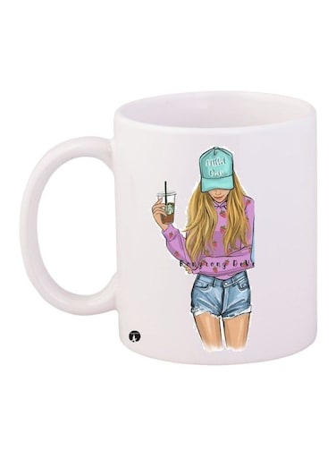 Printed Ceramic Coffee Mug White/Purple/Blue