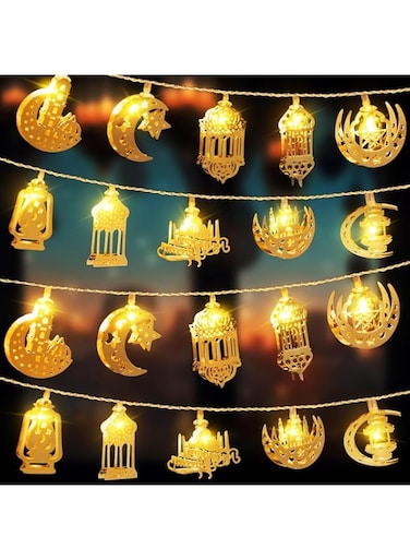 Ramadan Decorations String Lights, 10 Feet 20 LEDs Copper Metal Ramadan Eid String Light, Battery Operated Lights for Ramadan Mubarak Kareem Indoor Outdoor Decor Home Decoration Party (001)