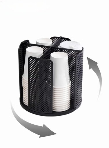 Disposable Cup Storage,360&Acirc;&deg; Rotating Coffee Cup and Lid Storage Organizer Holder, 4 Compartments, Black,Paper Cups Dispenser