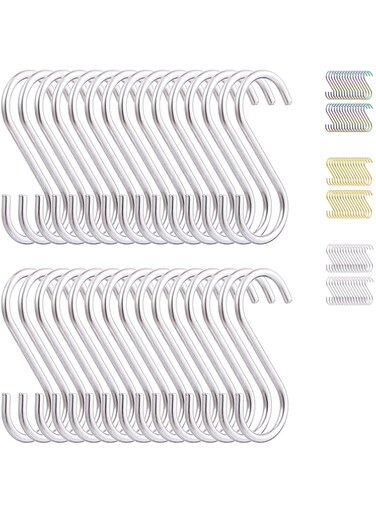 Evanda S Hooks for Hanging 30 Pack, Heavy Duty Stainless Steel Hooks for Kitchen, Bathroom, Outdoor, Garden, Office, Hooks for Hanging Pan Pot Kitchenware Cups Utensils Clothes Bags Towels Plants
